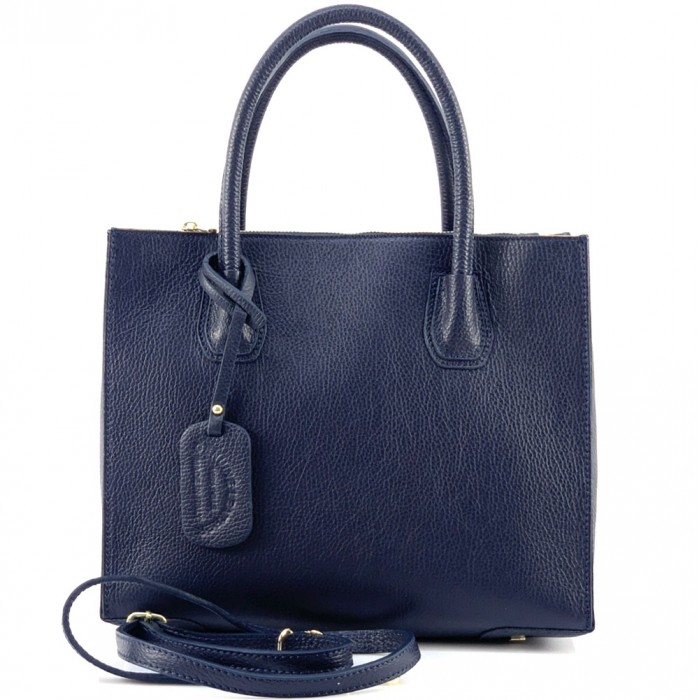 Italienische Ledertasche Shopping-Bag Handtasche dunkelblau