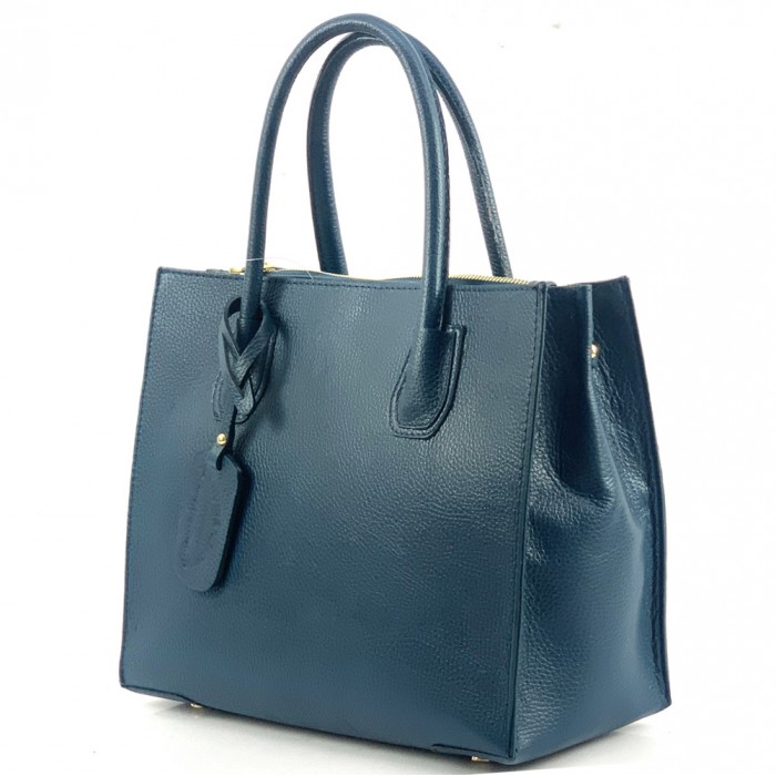 Italienische Leder Shopping-Bag Handtasche Corinna Dunkelturkis side